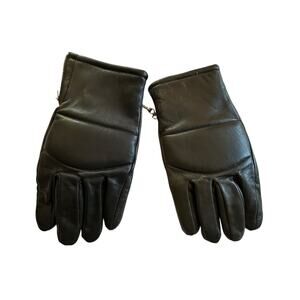Vintage Cowhide Leather Gloves Black Men’s Large Quilted Zipper Japan